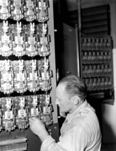James Boling during installation of carillon bell equipment at the Stephen Foster Center - White Springs, Florida