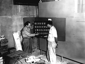 James Boling and Kenneth Lane during installation of carillon bell equipment at the Stephen Foster Center - White Springs, Florida