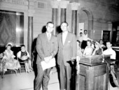 Judge Sam Smith standing with Congressman Donald R. Matthews at the Stephen Foster Center on the Fourth of July - White Springs, Florida