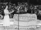 Dolores Kimbrough singing while Clint Kimbrough plays piano- White Springs, Florida