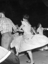 Lake City Squares square dancing at the 1959 Florida Folk Festival- White Springs, Florida