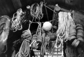 Rope, net, and buoys at a netmaking shop- Tampa, Florida