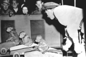 Monkeys getting ready to race for a Clyde Beatty circus show