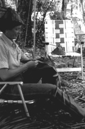 Linda Waldron making a palmetto hat at the 1983 Florida Folk Festival - White Springs, Florida