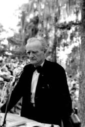 Judge Hal W. Adams, of Mayo, speaking at the 1958 Folk Festival- White Springs, Florida