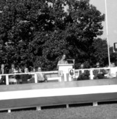Park ranger Eddie Nesmith speaking at dedication ceremony of the James Gadsden Highway at the courthouse square in Quincy, Florida.