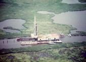 Aerial view of oil drilling platform in the Everglades