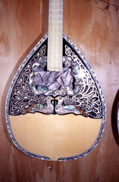 Close-up view of a bouzouki being made by Dimitris Adamopoulos at the Hollywood Music Shop - Hollywood, Florida.