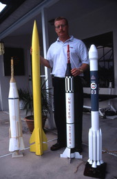 Kirk Baird with model rockets at his home on Merritt Island, Florida.