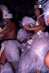 View showing Polynesian dancers during a performance at Sea World in Orlando, Florida.