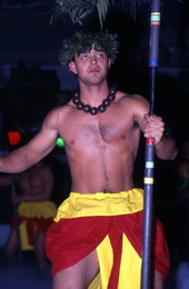 Polynesian dancer shown during a performance at Sea World in Orlando, Florida.