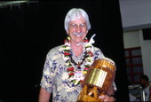 Bob Stone with award drum made by Henry Ohumukini - Celebration, Florida.