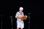 Bob Stone with award drum made by Henry Ohumukini - Celebration, Florida.