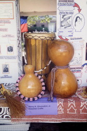 Hawaiian musical instruments on display at the 2003 Florida Folk Festival in White Springs, Florida.