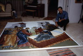 John Filippakis with a religious painting - Clearwater, Florida.