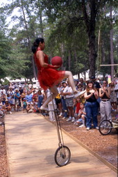 Lijun Wang with a unicycle performs at Florida Folklife Festival - White Springs, Florida.