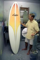 Pat Madden with a surfboard - Saint Augustine, Florida.