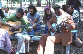 Johnny Shines (R) playing banjo with folksinger/guitarist Guy Carawan at the Portable Folk Festival - White Springs, Florida