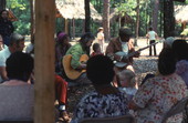 Blues legend Johnny Shines (R) playing banjo with folksinger/guitarist Guy Carawan at the Portable Folk Festival - White Springs, Florida
