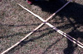 The beginning of a white oak basket being made by Lucreaty Clark