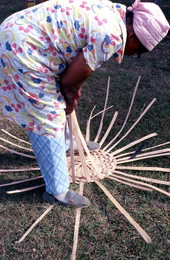Lucreaty Clark making a white oak basket