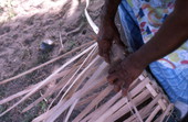 Lucreaty Clark weaving a white oak basket