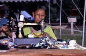 Seminole woman Ruby Billie sewing clothing - White Springs, Florida