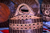 Handbag of pine needles made by Mebelen Holloway - Lake City, Florida.