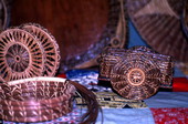 Examples of pine needle craft made by Mebelen Holloway - Lake City, Florida.