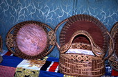 Assorted examples of pine needle craft made by Mebelen Holloway - Lake City, Florida.