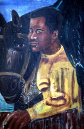 Painted self-portait of Pharoah Baker with horse - Lake City, Florida.