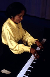 Ida Goodson playing piano during a recording session - Pensacola, Florida.