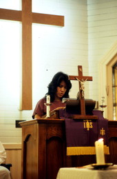 Church attendee reading scripture - Seville, Florida