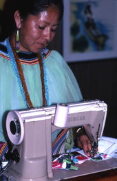 Alice Billie making Miccosukee patchwork - Miami, Florida.