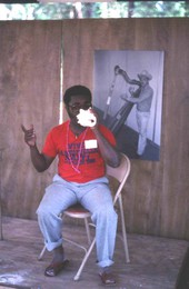 Limone Joseph performing on a Haitian "polambi" during the Florida Folk Festival - White Springs, Florida