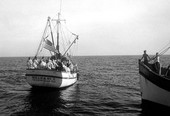 Mollie and Me II shrimp boat at memorial service for a fisherman lost at sea- Neptune Beach, Florida