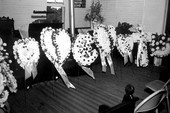 Wreaths set up in a Mayport church at a memorial service for a fisherman lost at sea- Jacksonville, Florida