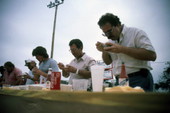 Oyster eating contest at the Florida Seafood Festival - Apalachicola, Florida.