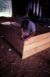 Bobby Shiver building an oyster skiff - Eastpoint, Florida