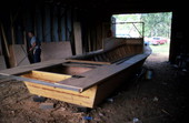 Oyster skiff being built by Bobby Shiver viewed from aft - Eastpoint, Florida