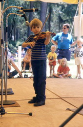 Martin Johnson competing in a fiddle contest at the 1988 Florida Folk Festival - White Springs, Florida