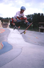 Skateboarder Ben French performing an aerial move - Jacksonville, Florida.