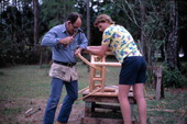 Furniture maker Robert Rudd mentoring apprentice Neil Brooks in the art of making cypress furniture - Lake Worth, Florida.