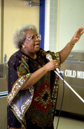 Frankie Quimby from the Georgia Sea Island Singers performing slave songs and spirituals at John E. Ford Elementary School.