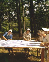 Women at a quilting bee.