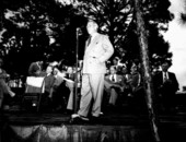 Senator W. A. Shands addressing audience at dedication of Clarke Road in Panacea
