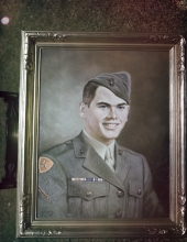 Framed painting of a Marine, by J. W. Farrah.