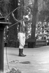 Trick roper Danny Coflin performing at the 1970 Florida Folk Festival - White Springs, Florida.