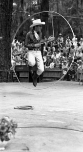 Trick roper Danny Coflin performing at the 1970 Florida Folk Festival - White Springs, Florida.