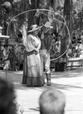 Trick roper Danny Coflin of Odessa performing with Thelma Boltin at the 1970 Florida Folk Festival - White Springs, Florida.